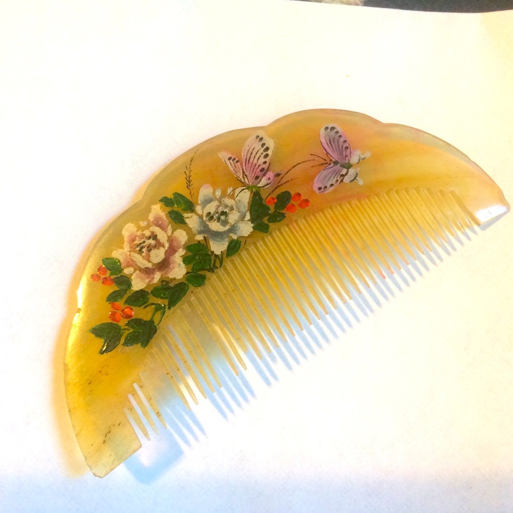 Chinese butterfly celluloid comb Art Deco HTF Vtg - Picture 1 of 3